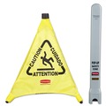 Just Launched | Rubbermaid Commercial FG9S0000YEL 3-Sided Fabric 21 in. x 21 in. x 20 in. Multilingual "Caution" Pop-Up Safety Cone - Yellow image number 0