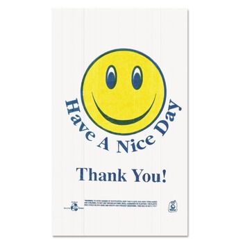 Barnes Paper Company T1-6SMILEY 11.5 in. x 21 in. 12.5 microns Smiley Face Shopping Bags - White (900/Carton)