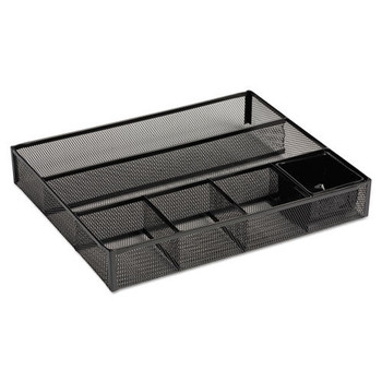 DESKTOP ORGANIZERS | Rolodex 22131 15.25 x 11.88 x 2.5 Metal Mesh 6-Compartment Deep Desk Drawer Organizer - Black