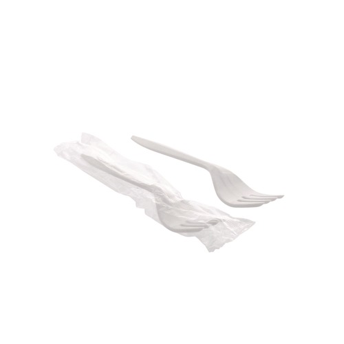 Cutlery | Pactiv Corp. FKFWCH Individually Wrapped Mediumweight Plastic Fieldware Cutlery Fork - White (1000/Carton) image number 0