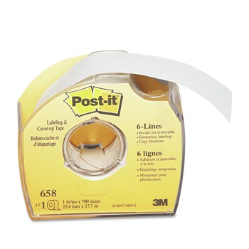 PACKING TAPES | Post-it 658 1 in. x 700 in. Non-Refillable Labeling and Cover-Up Tape - Clear Applicator (1-Roll)