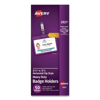 Avery 02921 2-1/4 in. x 3-1/2 in. Secure Horizontal Top Clip-Style Badge Holders - Clear (50/Box)