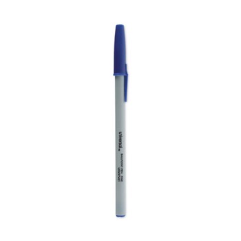 Universal UNV27421 Fine 0.7 mm Stick Ballpoint Pen - Blue Ink, Gray/Blue Barrel (1 Dozen)