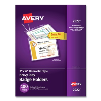 Avery 02922 4 in. x 3 in. Horizontal Secure Top Hanging-Style Badge Holders - Clear (100/Box)