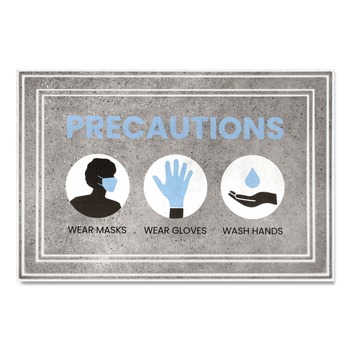  | Apache Mills 3984528812X3 24 in. x 36 in. Precautions Wear Masks Wear Gloves Wash Hands Message Floor Mats - Gray/Blue