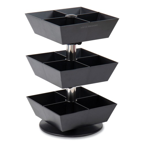 Breakroom Supplies | Mind Reader TEASWIV3T-BLK 6.75 in. x 6.75 in. x 11.5 in. 3-Tier 12-Compartment Anchor Collection Tea and Condiment Carousel Countertop Organizer - Black image number 0
