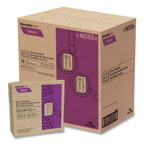 Paper Towels and Napkins | Cascades PRO N055 16 in. x 15.5 in. 1-Ply Select Dinner Napkins - Natural (12 Packs/Carton) image number 0