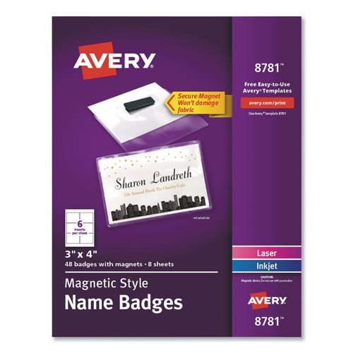 Avery | Avery 08781 4 in. x 3 in. Horizontal Magnetic Style Name Badge Kit - White (48/Pack) image number 0