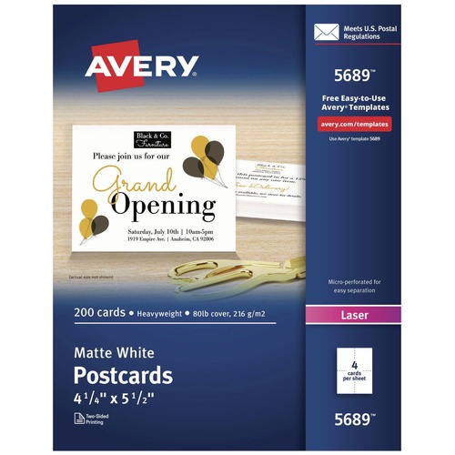Mailing, Packing & Shipping | Avery 05689 4.25 in. x 5.5 in. 80 lbs. Printable Postcards - Matte White (200/Box) image number 0