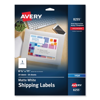 Avery 08255 8.5 in. x 11 in. Full-Sheet Vibrant Inkjet Color-Print Labels - Matte White (20/Pack)