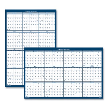 House of Doolittle 3990 12-Month (Jan to Dec): 2026 24 in. x 37 in. Non-Laminated Recycled Yearly Reversible Wall Calendar - White/Blue Sheets