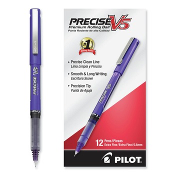 Pilot 25106 Precise V5 Extra-Fine 0.5 millimeter Stick Rollerball Pen - Purple Ink/Purple/Clear Barrel (1-Dozen)