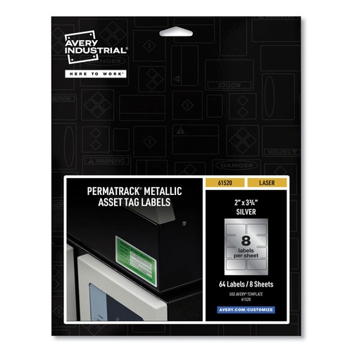 Labels | Avery 61520 2 in. x 3.75 in. PermaTrack Metallic Asset Tag Labels - Silver (8/Sheet, 8 Sheets/Pack) image number 0