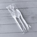 Cutlery | Boardwalk BWK3COMBOKITPP 6.97 in. Plastic Mediumweight Fork/Knife/Spoon 3-Piece Cutlery Kit - White (250/Carton) image number 2