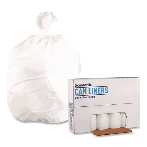 Trash Bags | Boardwalk Z6036LN GR1 30 Gallon 8 mic 30 in. x 36 in. Perforated Roll High Density Can Liners - Natural (25 Bags/Roll, 20 Rolls/Carton) image number 0