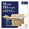 Toilet Paper | Tork 12024402 Advanced 3.48 in. x 751 ft. 2-Ply Septic Safe Mini-Jumbo Roll Bath Tissue - White (12/Carton) image number 2