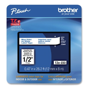 Brother P-Touch TZE233CS 0.47 in. x 26.2 ft. TZe Laminated Removable Label Tapes - Blue on White