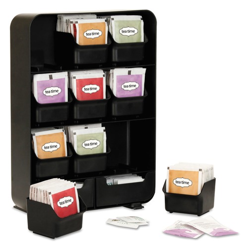 Breakroom Supplies | Mind Reader TBORG-BLK 10.24 in. x 4.33 in. x 13.11 in. Baggy 9-Drawer Tea Bag and Accessory Holder - Black image number 0