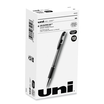 uni-ball 65450 Signo GRIP 0.7 mm Stick Gel Pen - Black Ink/Clear/Black/Silver Barrel/Medium (1-Dozen)