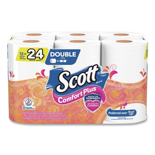 Toilet Paper | Scott 47618 ComfortPlus 1-Ply Septic Safe Toilet Paper Double Roll Bath Tissue - White (48/Carton) image number 0