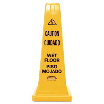 Rubbermaid Commercial FG627777YEL 10.55 in. x 10.5 in. x 25.63 in. Multilingual Wet Floor Safety Cone - Yellow