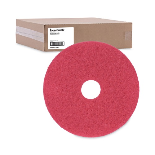  | Boardwalk BWK4017RED 17 in. Diameter Buffing Floor Pads - Red (5/Carton) image number 0