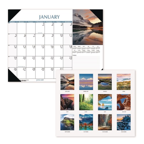 Back to School Sale | House of Doolittle 1476 18.5 in. x 13 in. 12-Month (Jan-Dec 2026) Earthscapes Scenic Desk Pad Calendar - White Sheets/Black Binding/Corners image number 0