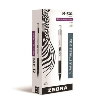 | Zebra 54010 0.5 mm HB (No. 2) M-301 Mechanical Pencil - Black Lead/Silver/Black Barrel (1-Dozen)
