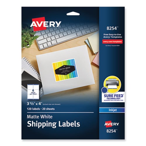 Labels | Avery 08254 3.33 in. x 4 in. Vibrant Inkjet Color-Print Labels with Sure Feed - Matte White (120/Pack) image number 0