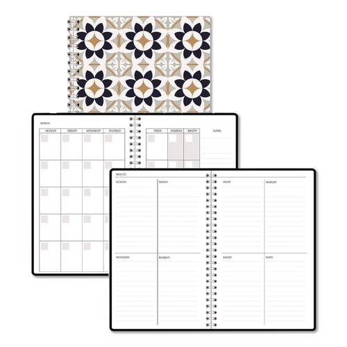 Notebooks & Pads | House of Doolittle 2121-45 Recycled Non-Dated Monthly/Weekly Flower Tiles Planner - Tan/Black/White Cover image number 0