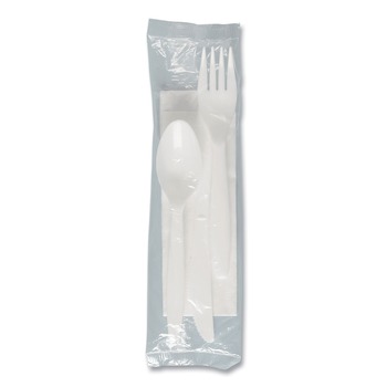 SOLO MOW9Y-0007 Medium Weight PP Kit Wrapped Fork/Knife/Teaspoon/Napkin - White (250/Carton)