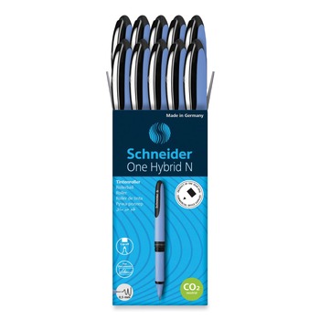 Schneider 183501 One Hybrid N Fine 0.5 millimeter Stick Rollerball Pen - Black Ink/Blue Barrel (10/Box)
