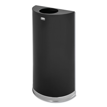 Rubbermaid Commercial FGSO1220PLBK 12 gal. European and Metallic Series Open Top Half-Round Steel Receptacle - Black/Chrome