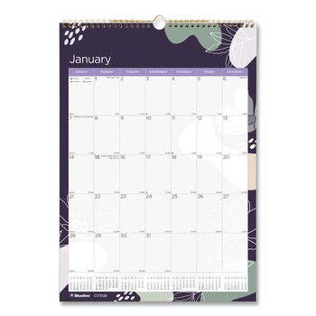 Blueline C173128 12-Month (Jan to Dec): 2026 12 in. x 17 in. Floral Artwork Colorful Wall Calendar - White Sheets