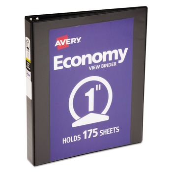 Avery 05710 3 Round Rings 1 in. Capacity 11 in. x 8.5 in. Economy View Binder - Black