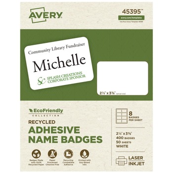 LABELS | Avery 45395 3.38 in. x 2.33 in. EcoFriendly Adhesive Name Badge Labels - White (50/Box)