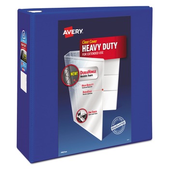 Avery 79814 Heavy-Duty 4 in. Capacity 11 in. x 8.5 in. 3-Ring View Binder with DuraHinge and Locking One Touch EZD Rings - Pacific Blue
