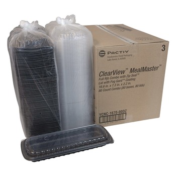 Pactiv Corp. YCNC167000DZ MealMaster 16.6 in. x 7.3 in. x 2.3 in. Full Rib Container MFPP Base and OPS Lid (80/Carton)