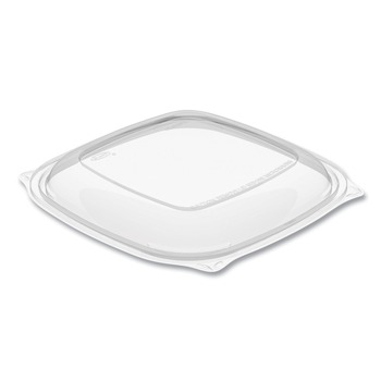 Dart C2464BDL 8.5 in. x 8.5 in. x 0.5 in. PresentaBowls Pro Square Plastic Lids for 24 oz. to 32 oz. Bowls - Clear (63/Bag, 4 Bags/Carton)