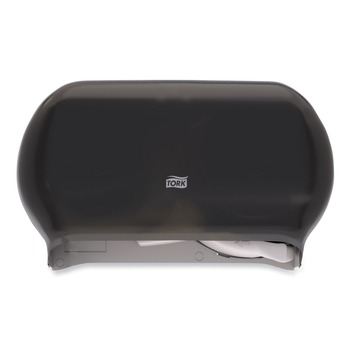 Tork 59TR 12.75 x 5.57 x 8.25 Twin Standard Roll Bath Tissue Dispenser - Smoke (1/Carton)