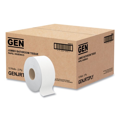 Toilet Paper | GEN GENJRT2PLY1000 JRT 2-Ply 3.25 in. x 720 ft. Bath Tissue - White, Jumbo (12/Carton) image number 0