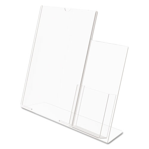 Desk Shelves | Deflecto 599401 Superior Image 13.5 in. W x 4.25 in. D x 10.88 in. H Slanted Sign Holder with Side Pocket - Clear image number 0
