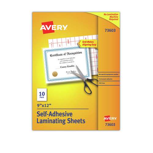 Sheet Protectors | Avery 73603 9 in. x 12 in. 3 mil Self-Adhesive Laminating Sheets - Matte Clear (10/Pack) image number 0