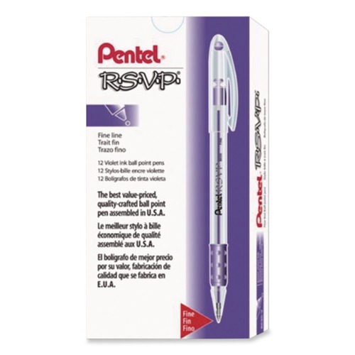 Pens | Pentel BK90-V Stick Fine 0.7 mm R.S.V.P. Ballpoint Pen - Violet Ink, Clear/Violet Barrel (1-Dozen) image number 0