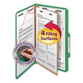 File Folders | Smead 18733 Four SafeSHIELD Fasteners 1 Divider Legal Size Four-Section Pressboard Top Tab Classification Folders - Green (10/Box) image number 3