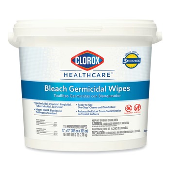 HAND WIPES | Clorox Healthcare 30358 12 in. x 12 in. Unscented, Bleach Germicidal Wipes (110-Wipes/Bucket)