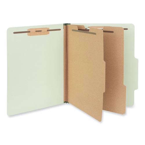 File Folders | Universal UNV10271 6-Section 2-Divider Pressboard Classification Folders - Letter, Green (10/Box) image number 0