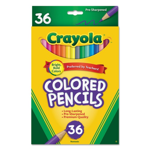 Pencils | Crayola 684036 3.3 mm 2B Short-Length Colored Pencil Set - Assorted Lead and Barrel Colors (36/Set) image number 0