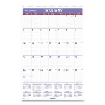 AT-A-GLANCE PM4-28 20 in. x 30 in. 12-Month (Jan-Dec 2026) Monthly Wall Calendar with Ruled Daily Blocks - White Sheets