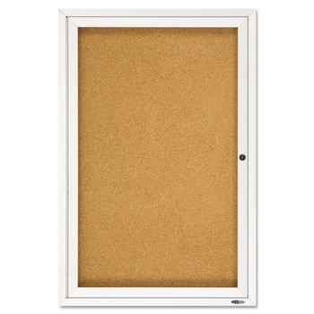 Quartet 2363 24 in. x 36 in. Enclosed Indoor Cork Bulletin Board with 1 Hinged Door - Tan Surface, Silver Aluminum Frame